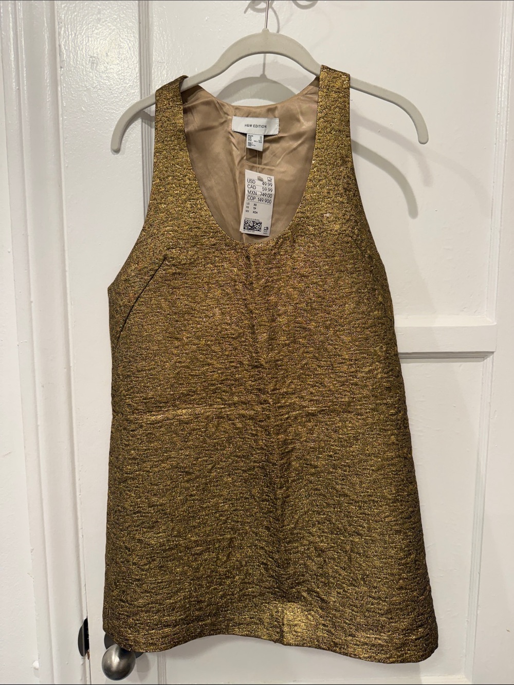 H&M Gold Metallic Textured Mini Dress